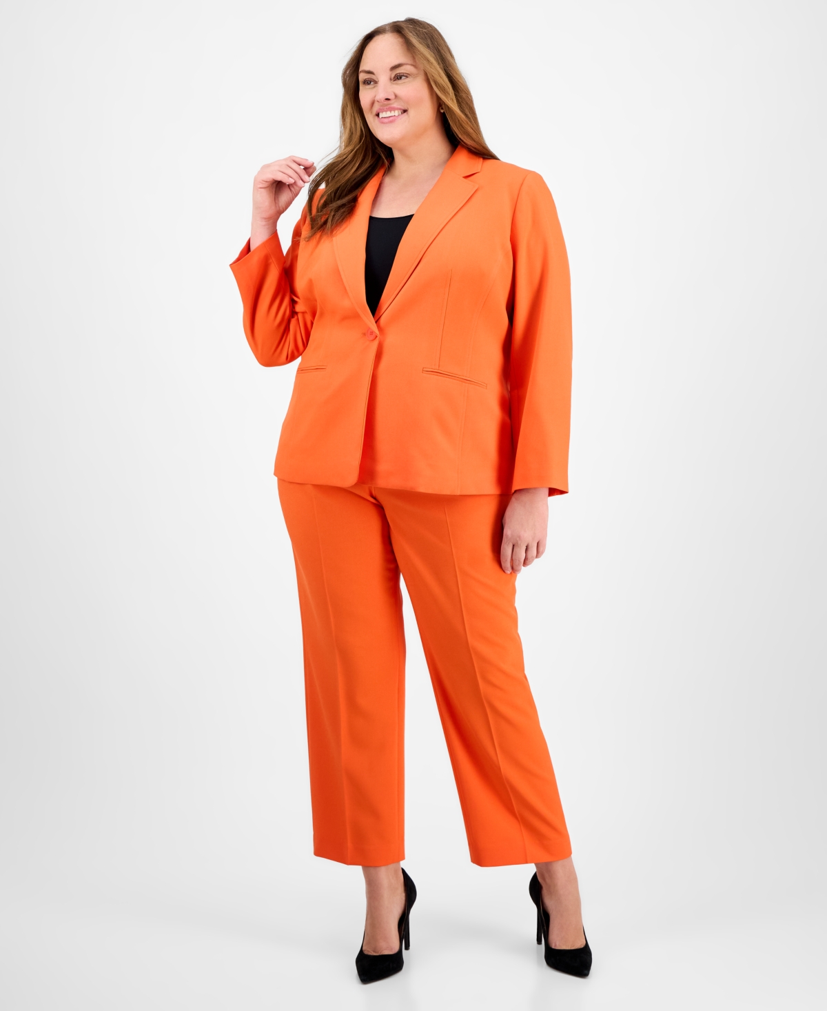 Plus Size Single-Button Straight-Leg Pantsuit - Celery