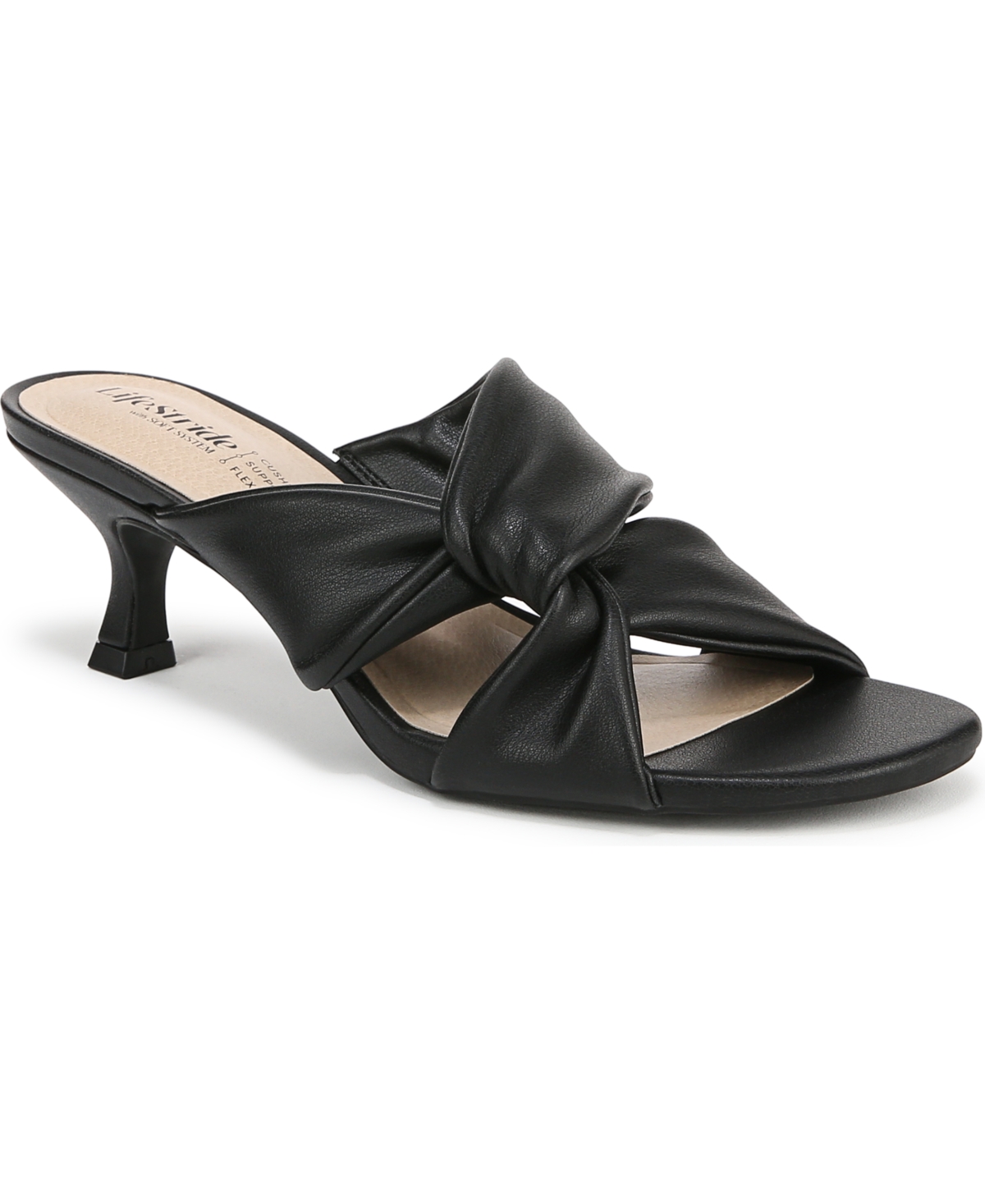 Bzees Women's Nori Slide Kitten Heel Sandals In Black Faux Leather