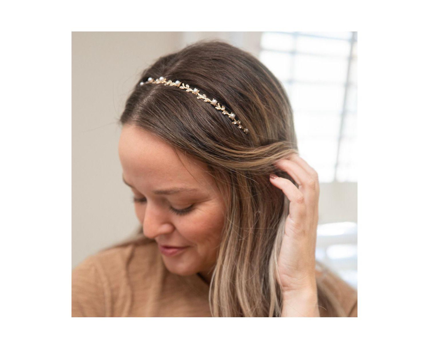 Thin Embellished Headband - Gem Leaf