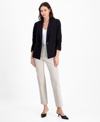 Women's Ruched-Sleeve One-Button Blazer