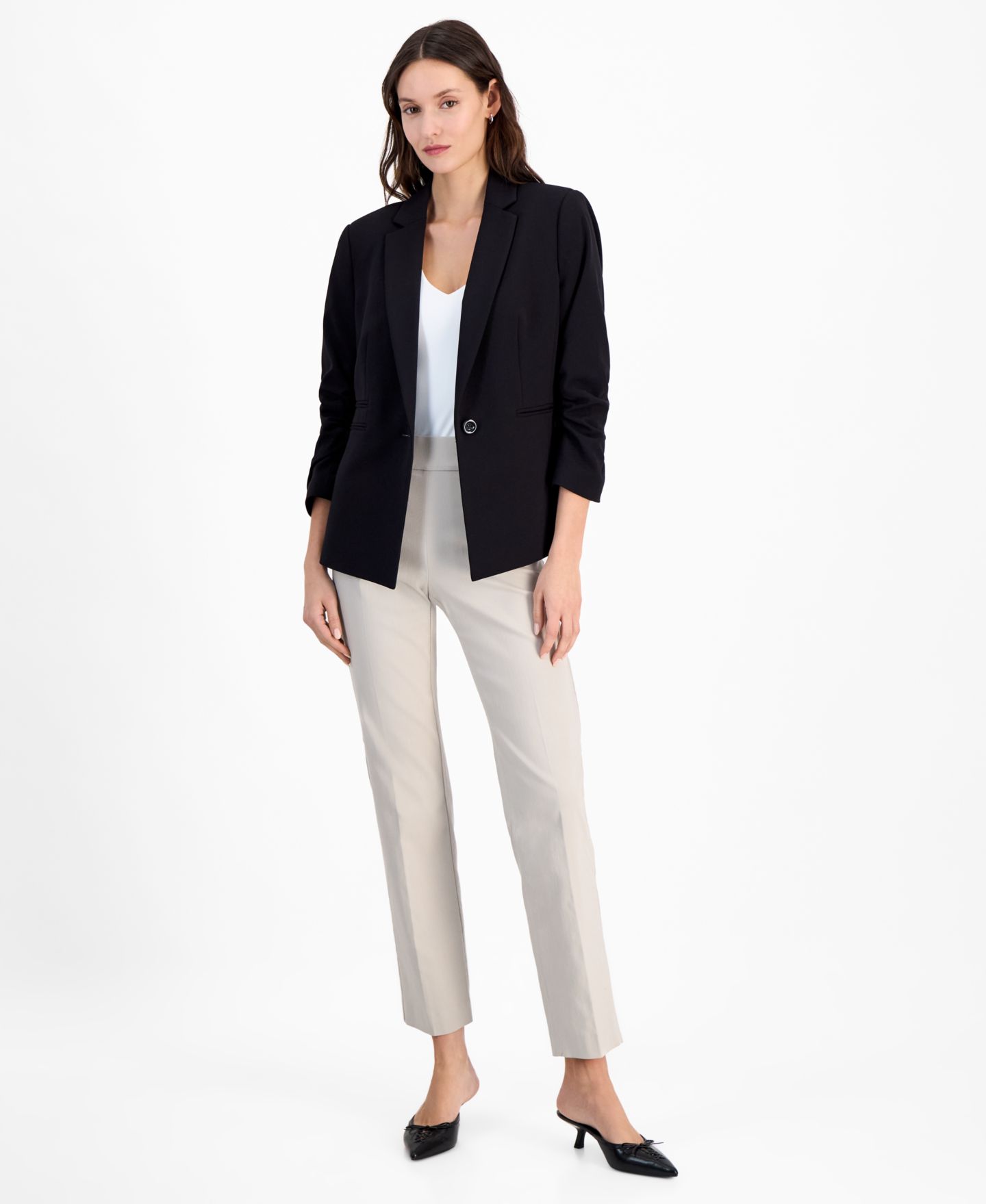 Женский пиджак Tahari ASL Ruched-Sleeve One-Button Blazer, цвет: Чёрный — фото 3