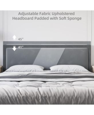 Wood Slat Support Bed Frame with Adjustable Height Headboard Velvet Upholstered Bed Frame