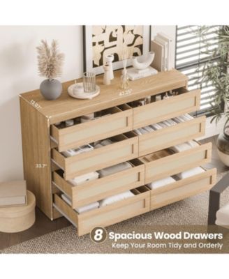 8 Drawer Double Dresser for Bedroom, Rattan Chest of Dressers