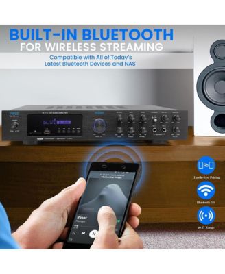 5-Channel Audio Amplifier - Multi-Source 1/4” Audio/Microphone Input, USB/SD Readers, FM Radio, Built-in Bluetooth for Wireless Audio Streaming