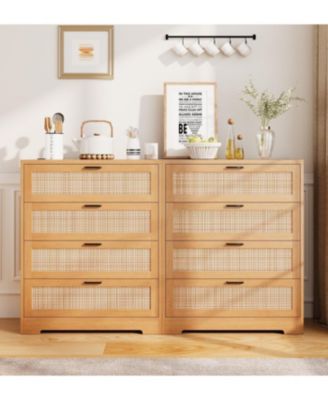 4 Drawer Dresser for Bedroom, Rattan Chest of Dressers
