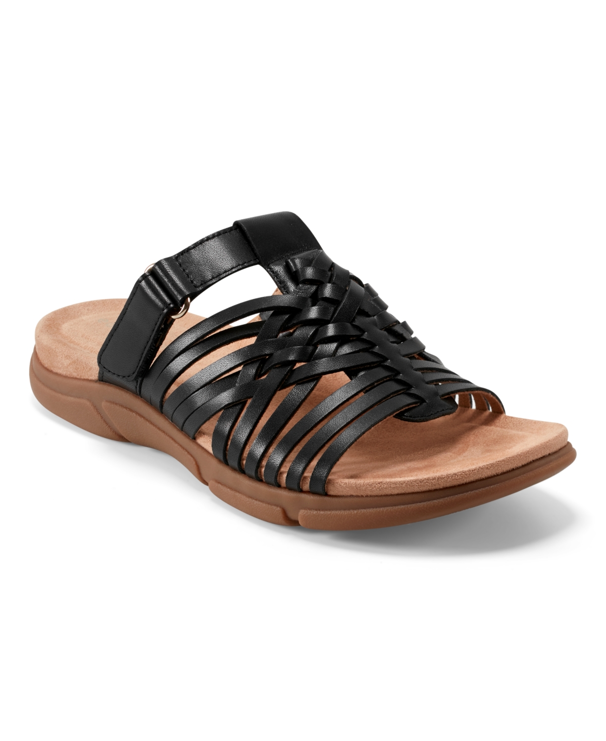Shop Easy Spirit Women's Mindi Woven Flat Slide Sandals In Black Leather