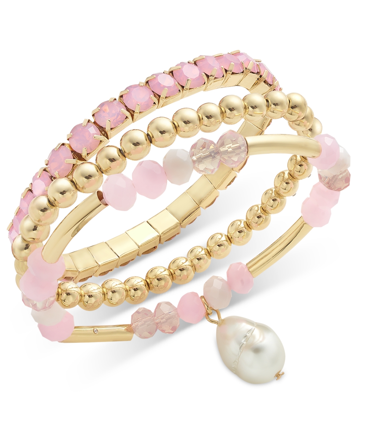 ON 34TH GOLD-TONE 3-PC. SET BEADED STRETCH BRACELETS, EXCLUSIVELY AT MACY'S 