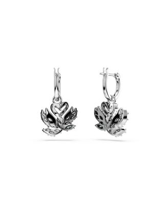 Swan Black, Rhodium Plated Drop Earrings