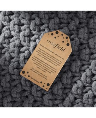 Square Pouf Ottoman, Light Gray - 18.5" W x 18.5" D x 14.5" H Cotton Knit Foot Stool - Boho Floor Pouffe for Living Room