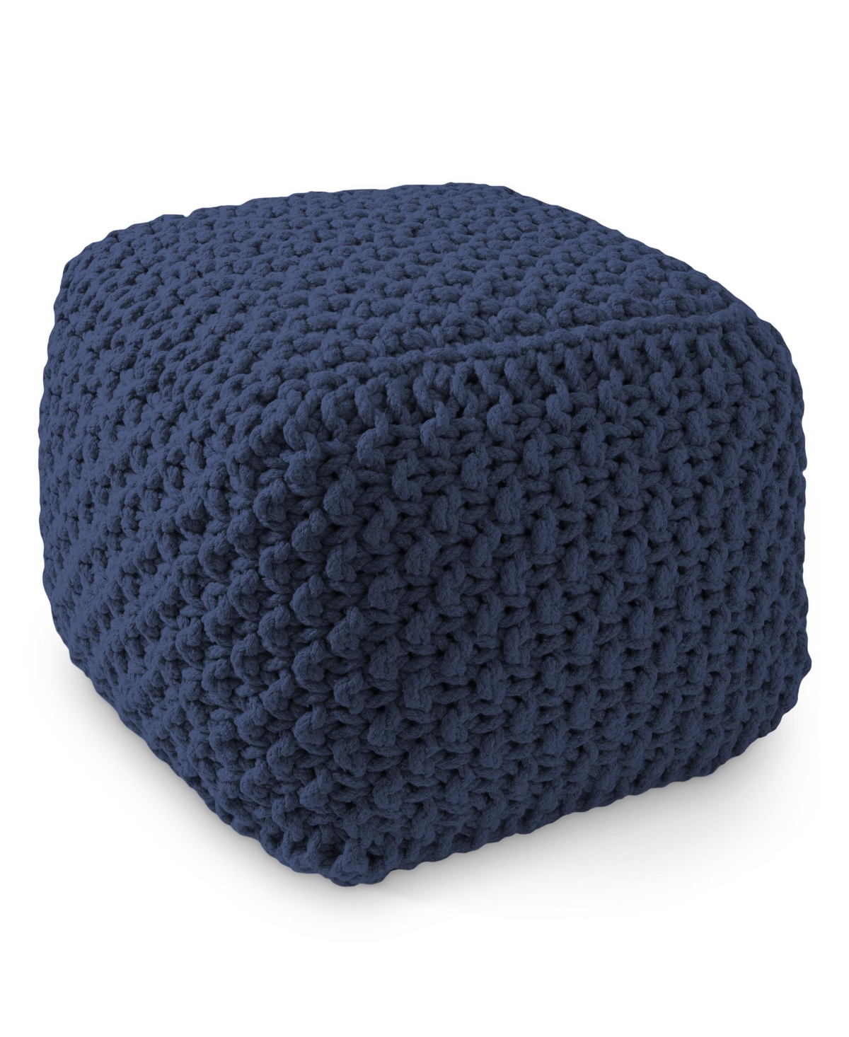 Casafield Square Pouf Ottoman, Light Pink - 18.5" W x 18.5" D x 14.5" H Cotton Knit Foot Stool - Boho Floor Pouffe for Living Room - Navy blue