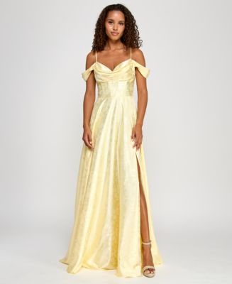 macy's yellow prom dress Say Yes Juniors' Ruffled Rosette Strapless Ball Gown, Created for Macys Prom Dress 2026 Yellow