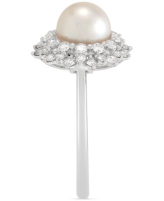 Cultured Freshwater Pearl (8mm) & Lab Grown Diamond (3/4 ct. t.w.) Statement Ring in 14k White Gold