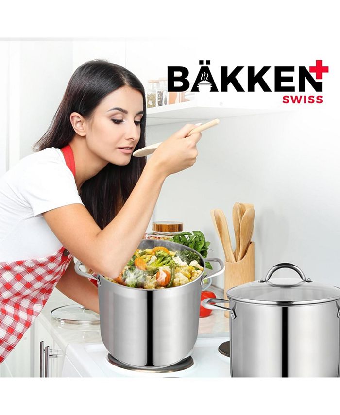 Bakken-Swiss Deluxe 20-Quart Stainless Steel Stockpot w/Tempered Glass See-Through Lid - Simmering Delicious Soups Stews & Induction Cooking - Exceptional Heat Distribution - Heavy-Duty & Food-Grade - Silver - 12