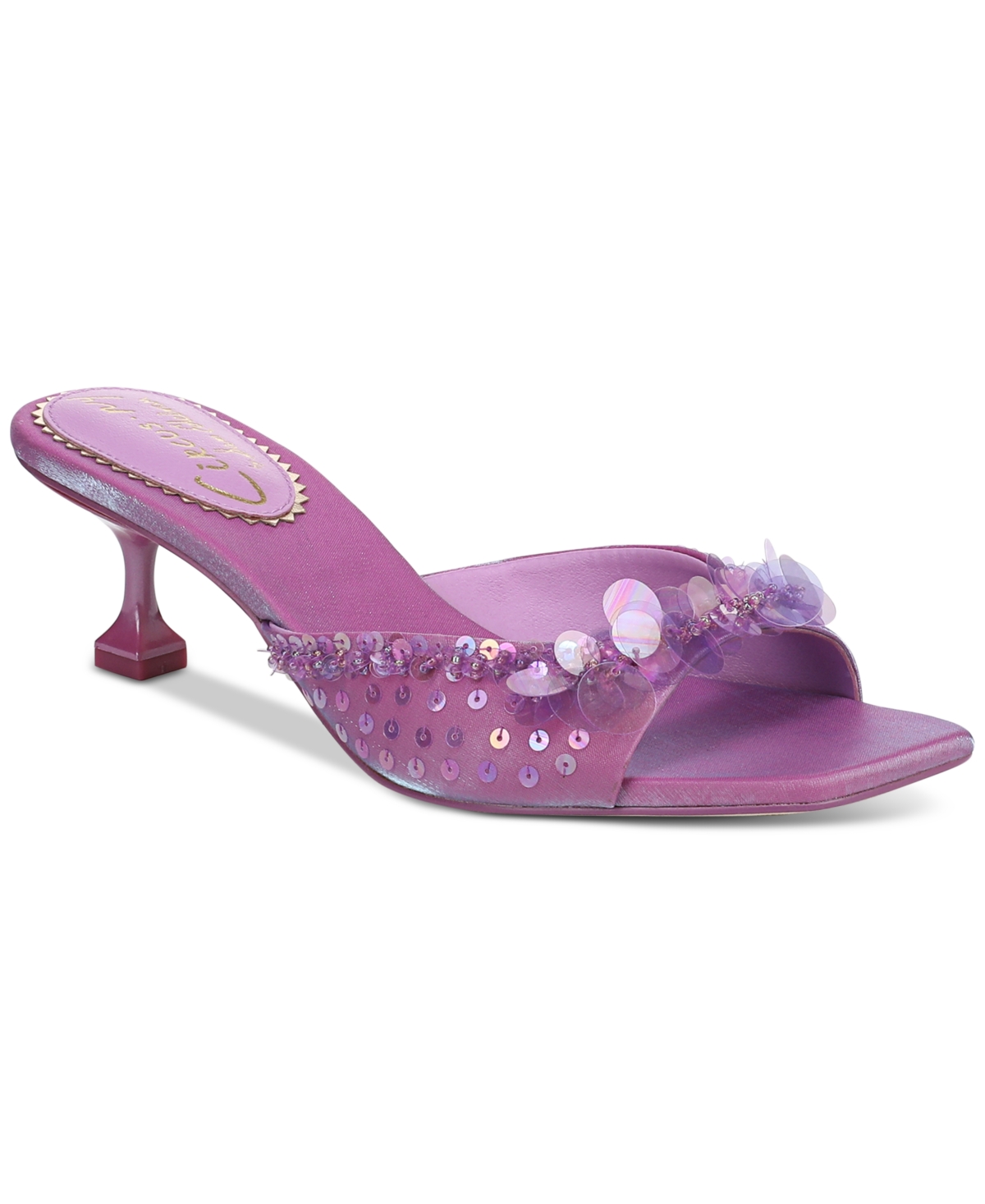 Juliana Sequin Mid-Heel Dress Sandals - Mulberry Shimmer Satin