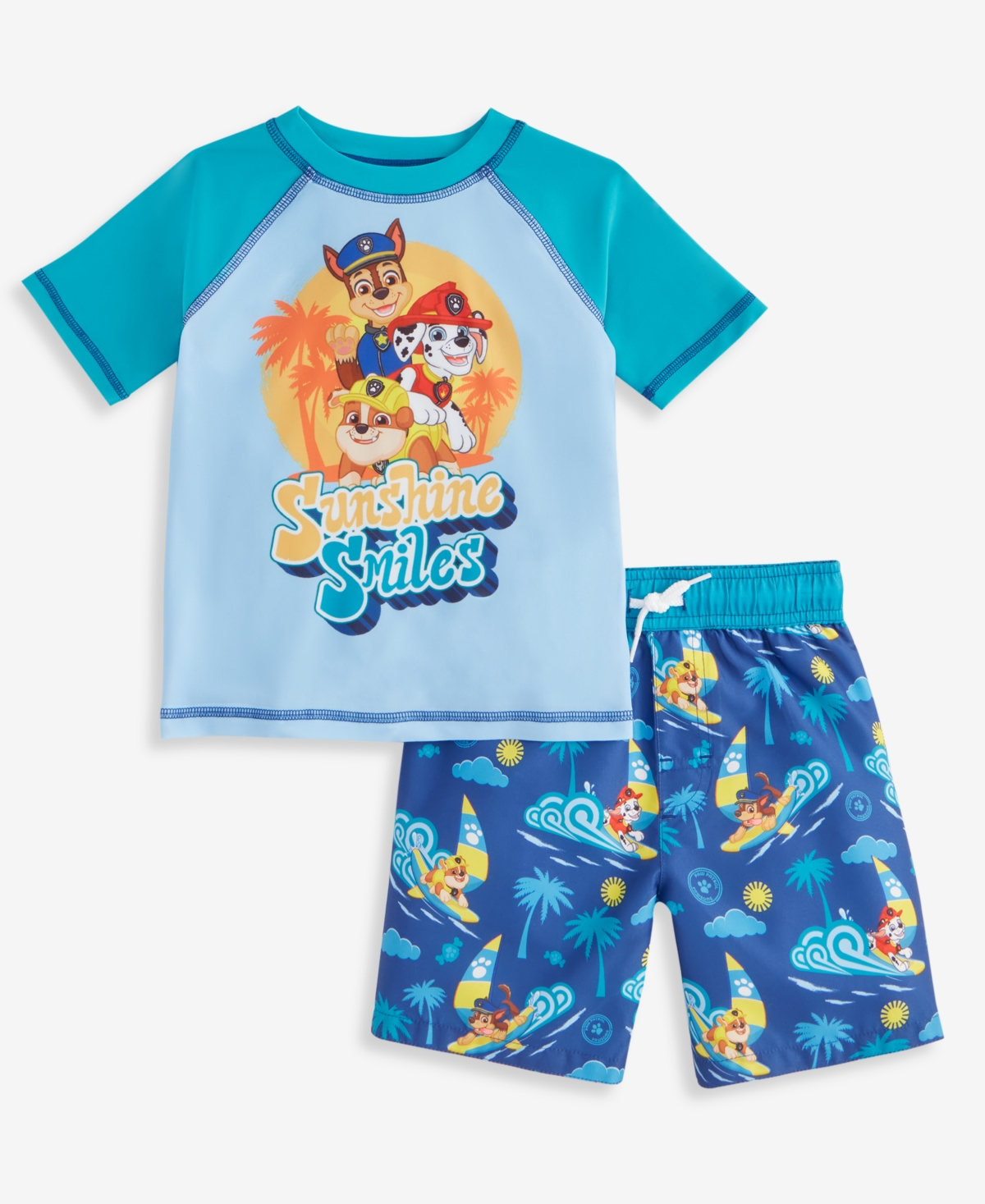 Paw Patrol Toddler Boys Rash Guard & Swim Trunks Set In Green