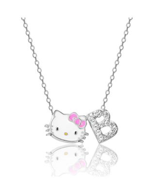 Sanrio Hello Kitty Silver Plated Enamel Pave Initial Slider Necklace - Silver letter b 54$