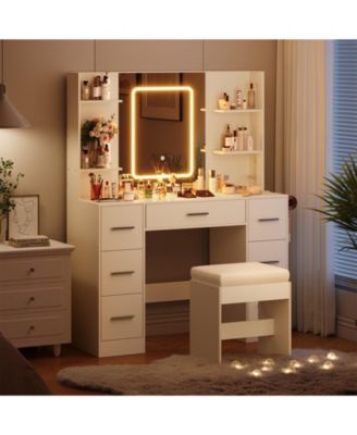Makeup Vanity Table with 7 Drawers and 6 Storage Shelves