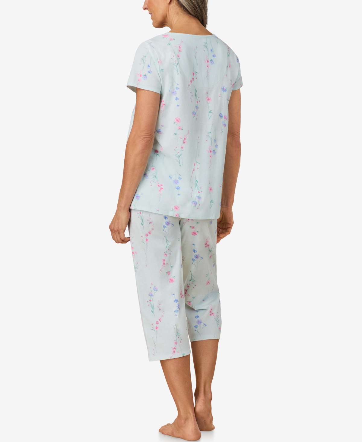 Women's Short Sleeve Capri Pajama Sets - Aqua Floral