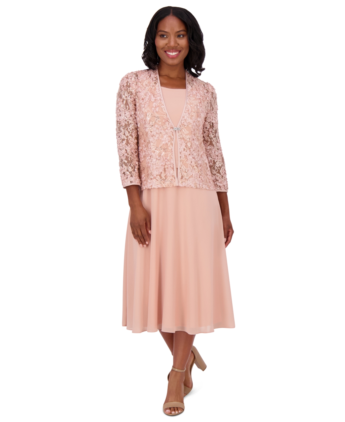 Women's Soutache Jacket & Jewel-Neck Midi Dress - Toffee