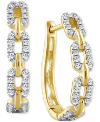 Macy's - Diamond Link Oval Hoop Earrings (1/3 ct. t.w.) in 10k Yellow Gold