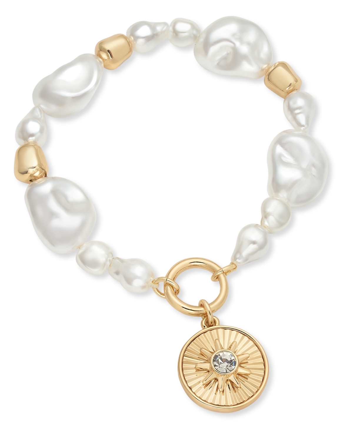 Gold-Tone Crystal Disc & Imitation Pearl Stretch Bracelet, Exclusively at Macy's - Gold