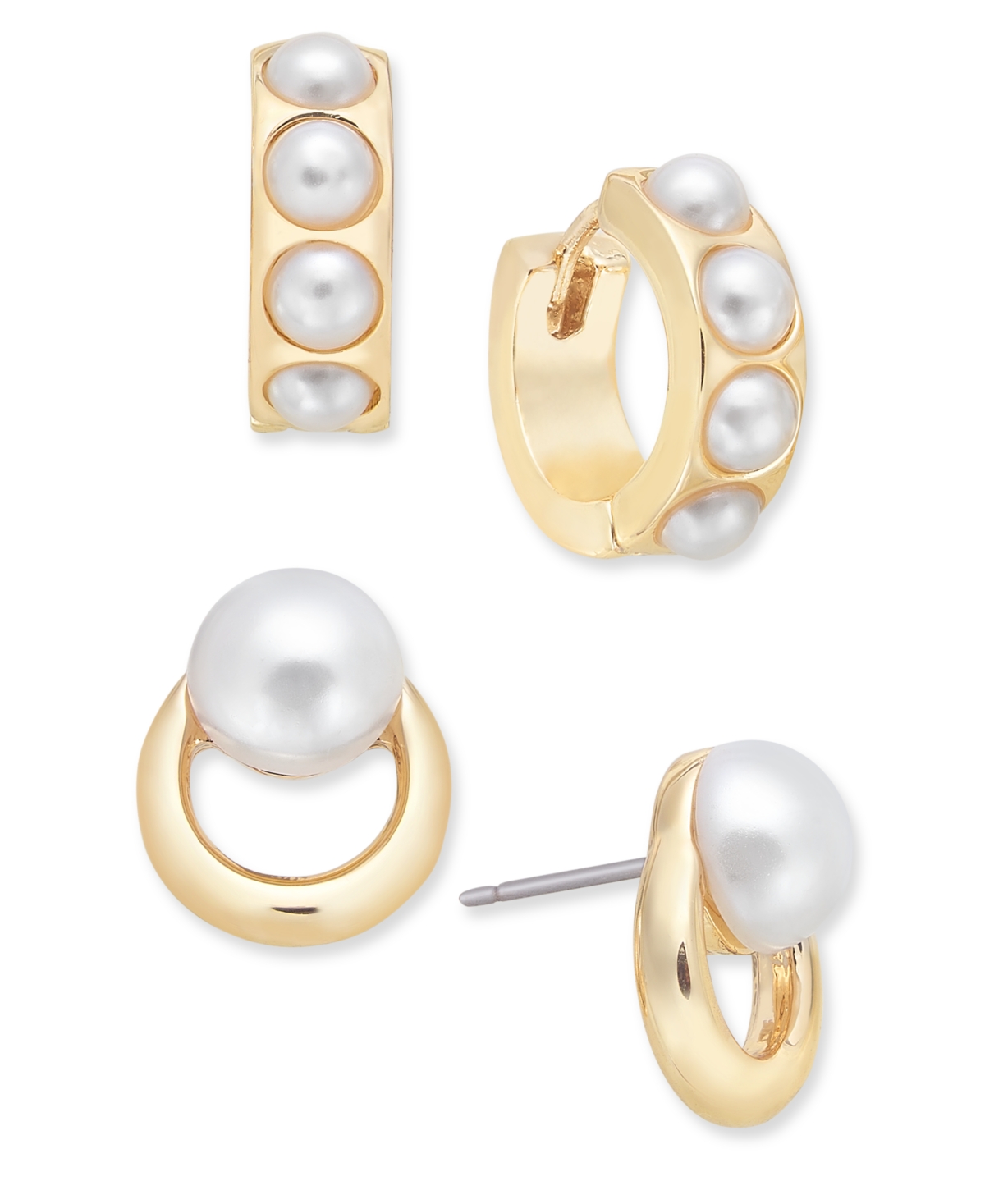 Gold-Tone 2-Pc. Set Imitation Pearl Hoop & Stud Earrings, Exclusively at Macy's - Gold