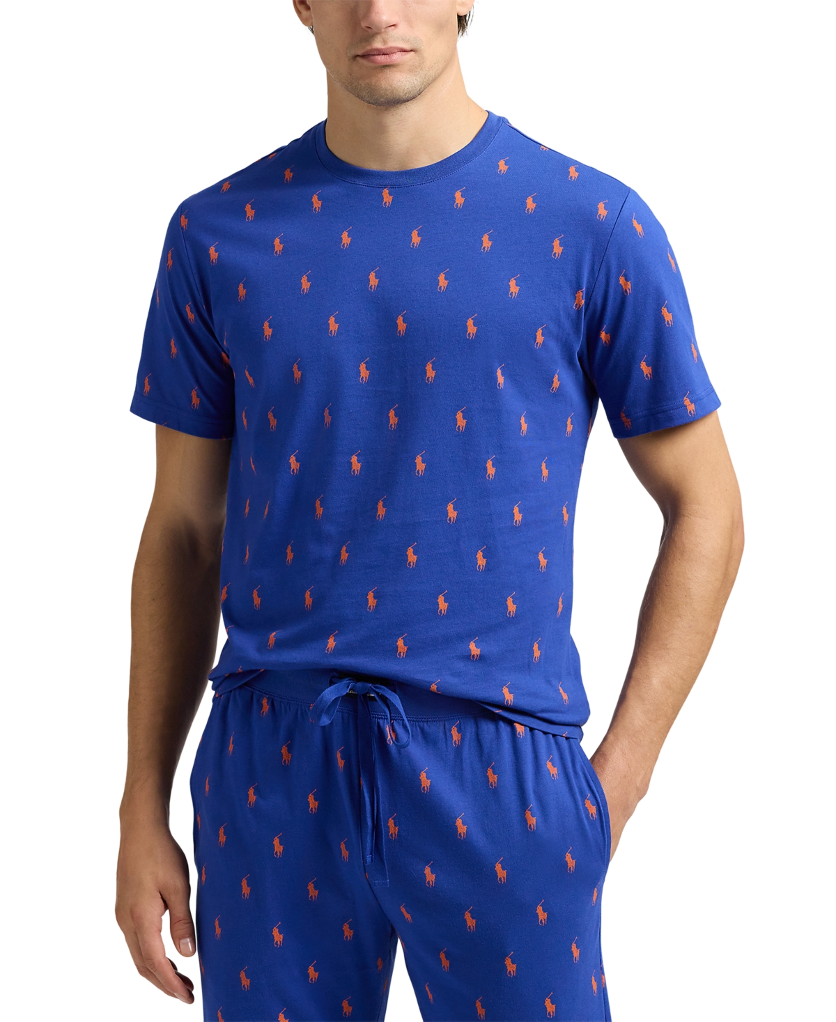 Polo Ralph Lauren Men's Short-sleeve Jogger Pajama Set, Exclusively At Macy's In Rugby Royal,sailing Orange