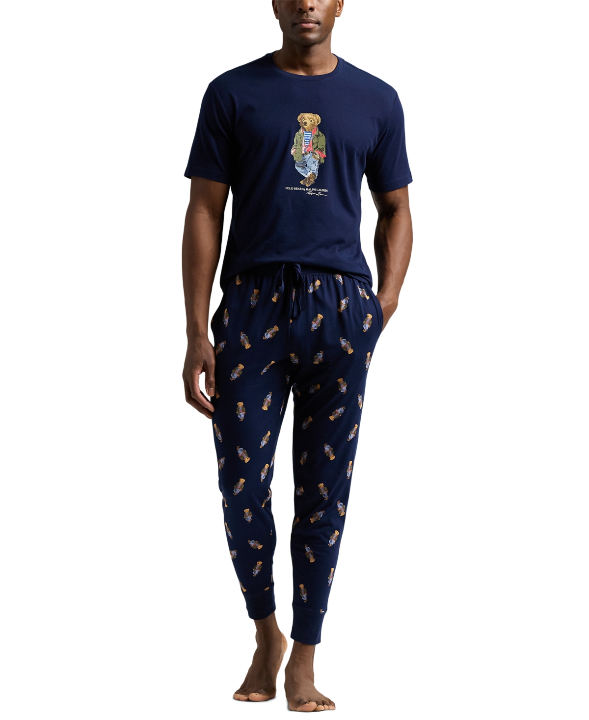 Men's Polo Bear Jogger Pajama Set, Exclusively at Macy's - White W/ Morning Robe Bear  Rl2000 Red W
