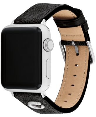 Women's Black Coach Signature Canvas Leather Strap Band for Apple Watch 38mm, 40mm, 41mm