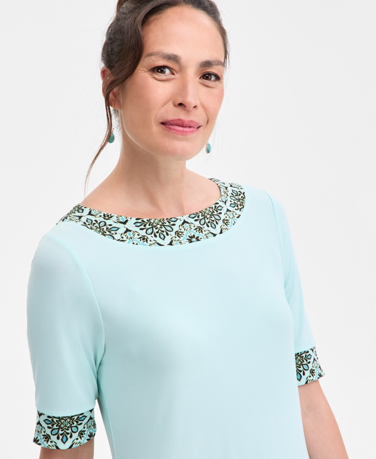 JM COLLECTION WOMEN'S PRINTED ELBOW SLEEVE DRESS, EXCLUSIVELY AT MACY'S 