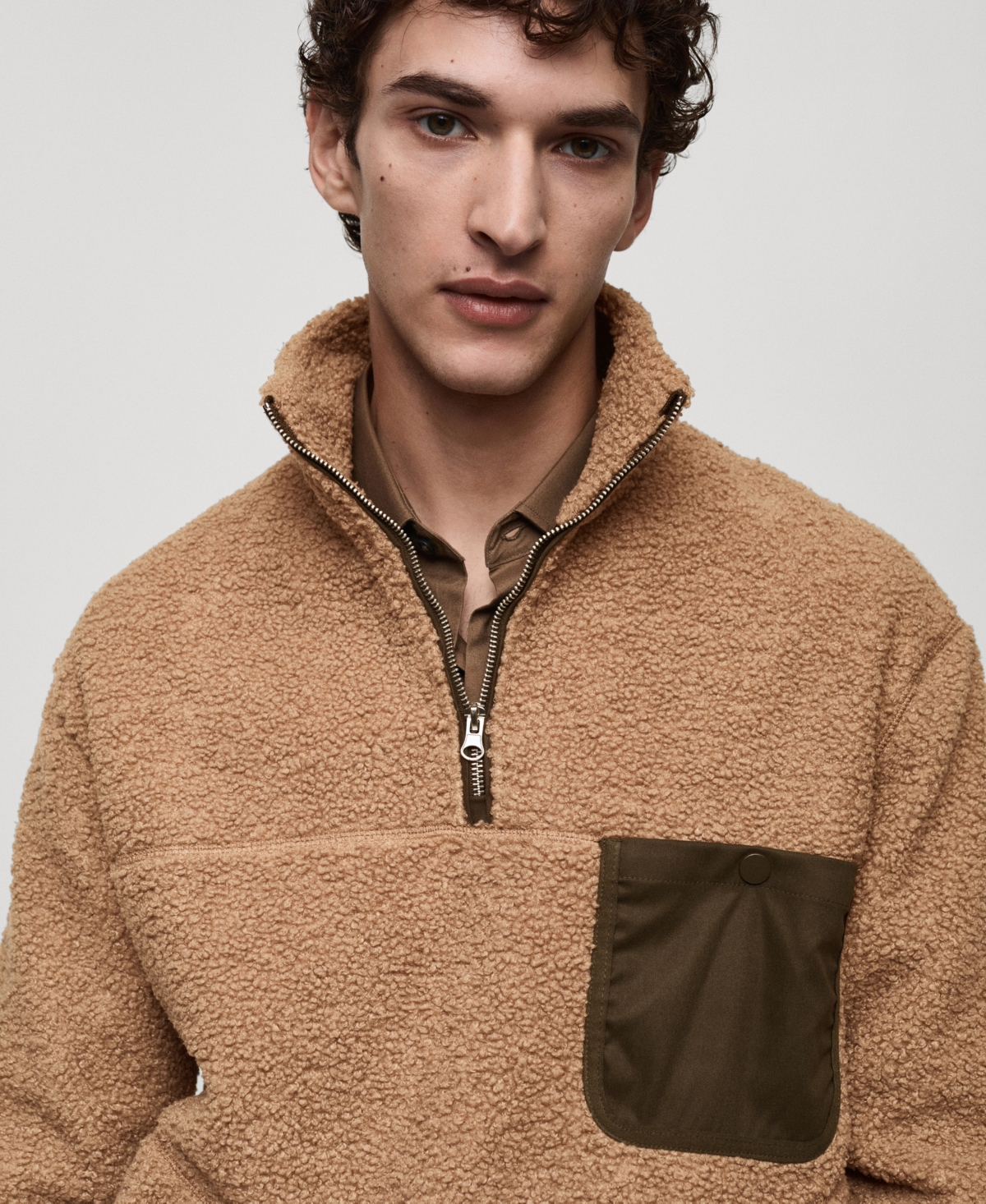 Mango Men's Regular-fit Fleece Quarter-zip Pullover In Medium Brown