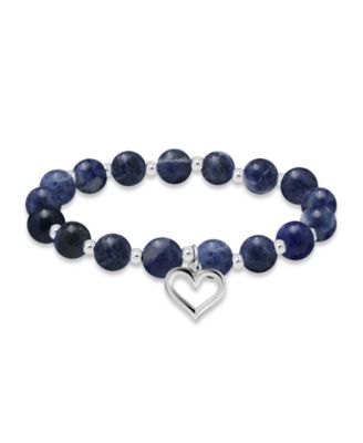 Silver-Plated Beaded Heart Charm Stretch Bracelet