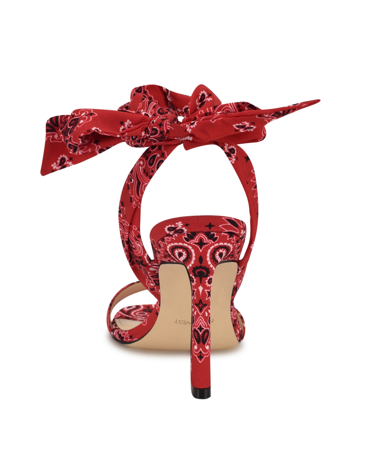 Shop Nine West Women's Kelsie Ankle Wrap Sculpted Heel Sandals In Red Sport Bandana Print