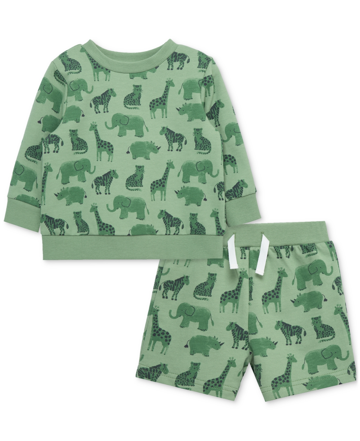 Little Me Baby Boys Safari Cotton Active Sweatshirt & Shorts, 2 Piece Set In Green