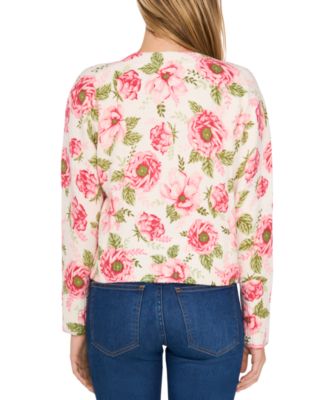 Women's Peony Floral Pearl-Button Cardigan