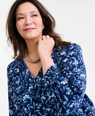 Women's Printed V-Neck Long-Sleeve Top, Exclusively at Macy's