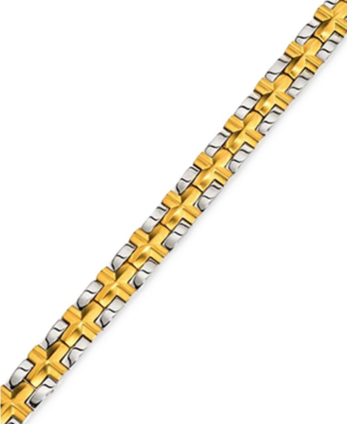 Macy's - Men's Satin Cross Bracelet in Gold-Plated IP Stainless Steel