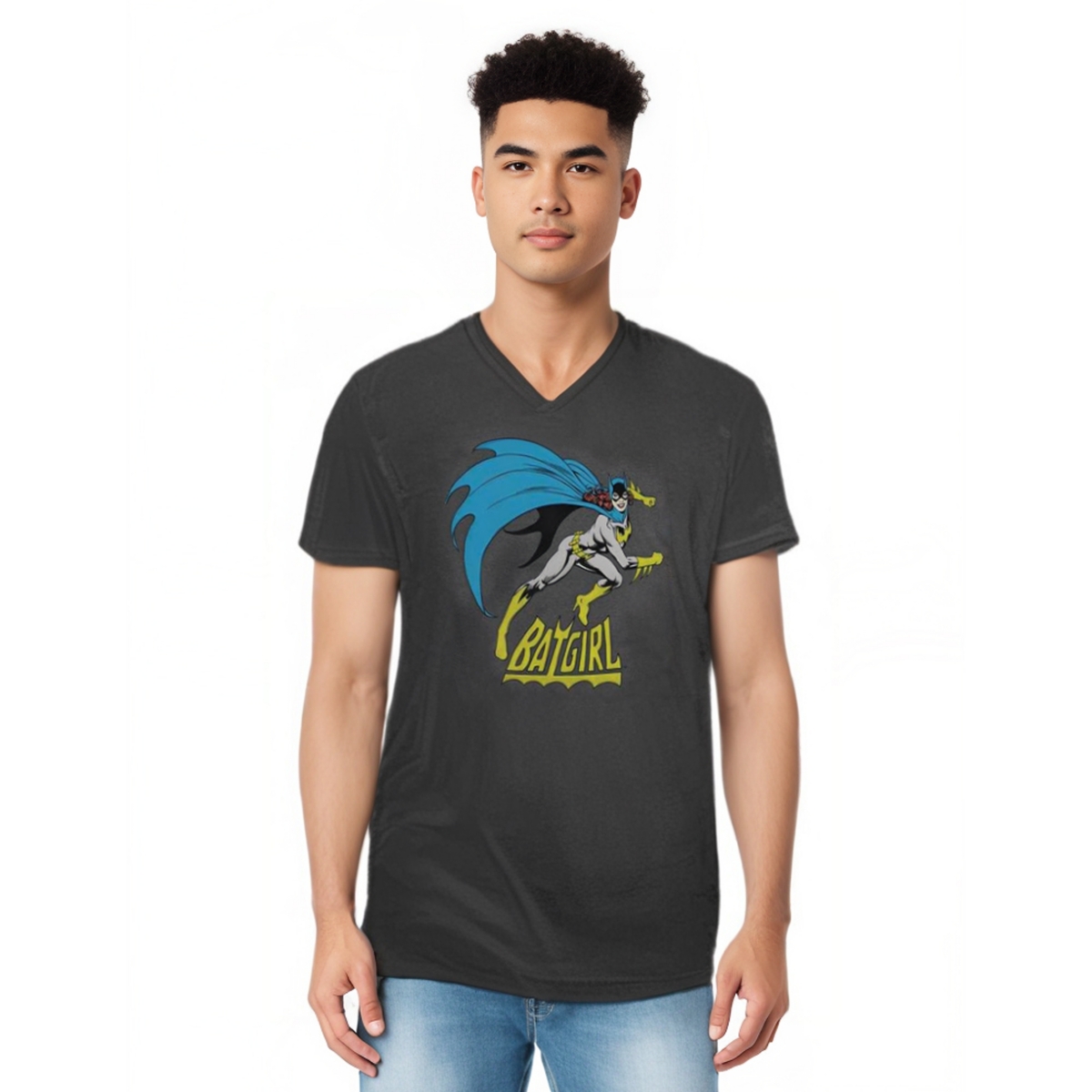 Men's Dc Comics Batgirl Batgirl Is Hot Short Sleeve Adult V Neck Premium Cotton Tee / T-Shirt - Charcoal