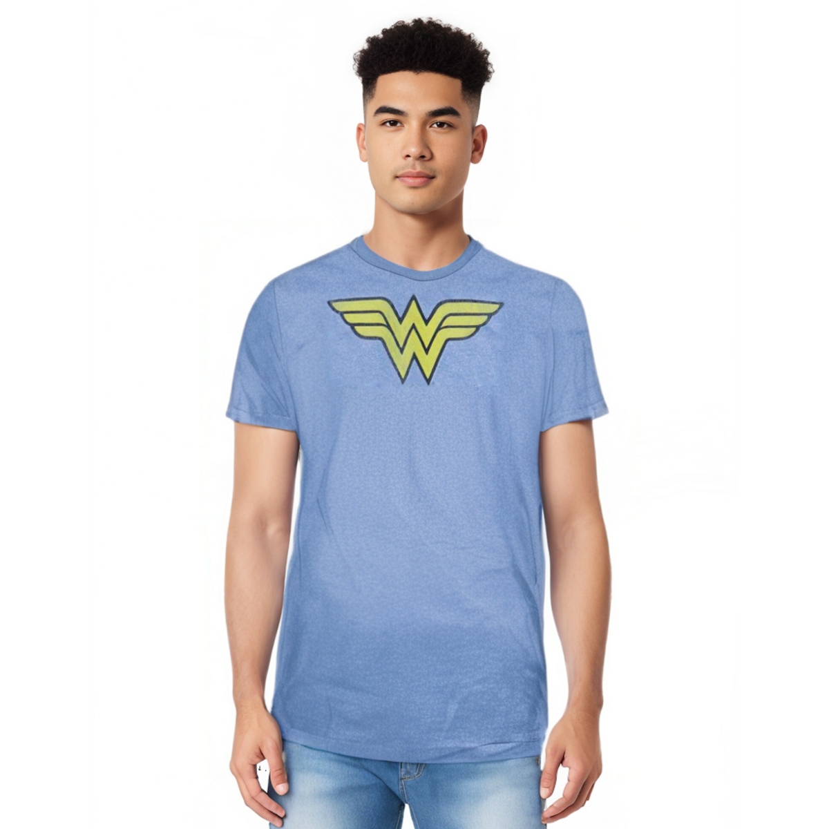 Men's Dc Comics Wonder Woman Ww Logo Distressed Adult Heather Tee / T-Shirt - Bright blue