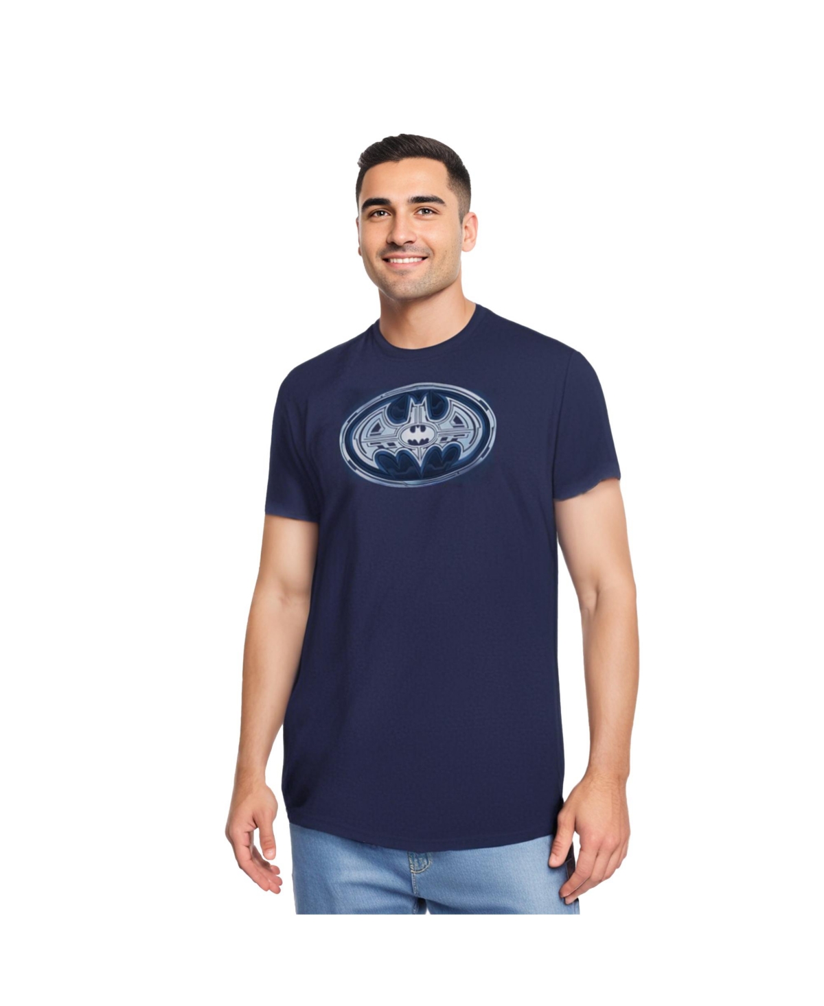 Mens Cyber Bat Shield Short Sleeve Adult Tee / T-Shirt - Navy