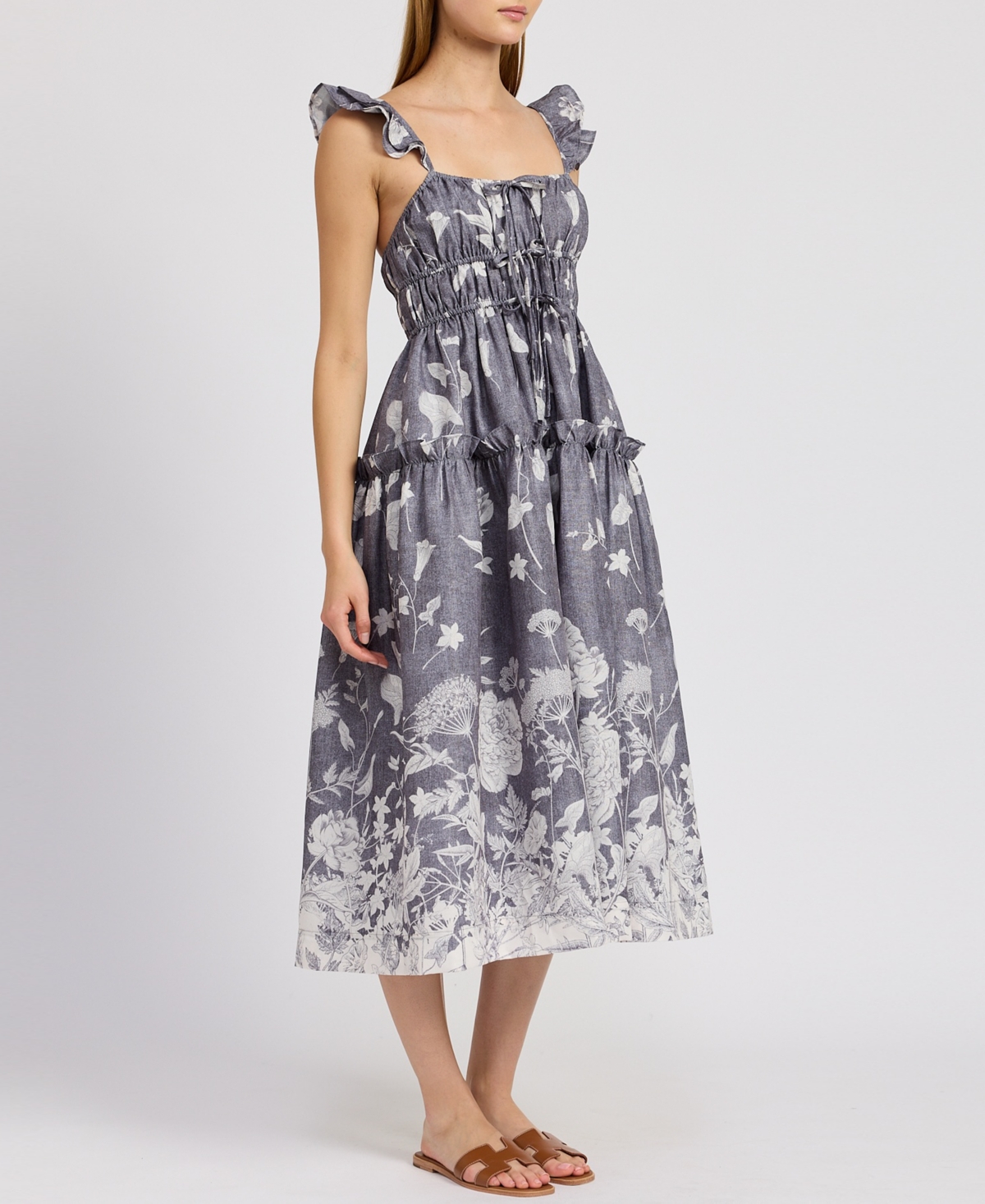 En Saison Women's Sydney Floral-print Midi Dress In Washed Blue Ivory