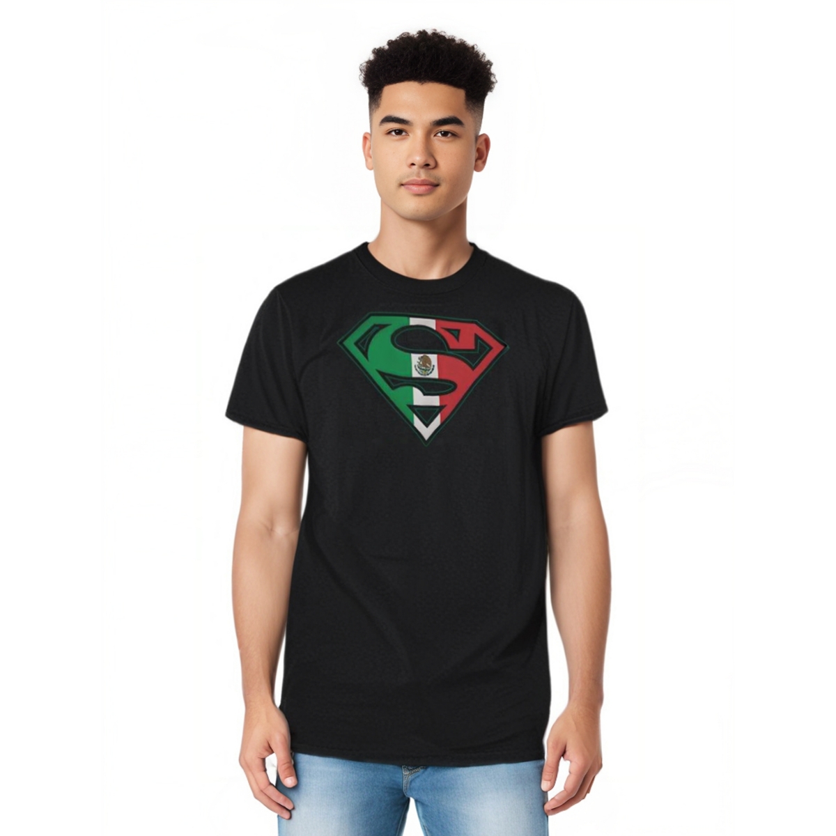 Mens Mexican Flag Shield Adult Heather Tee / T-Shirt - Black