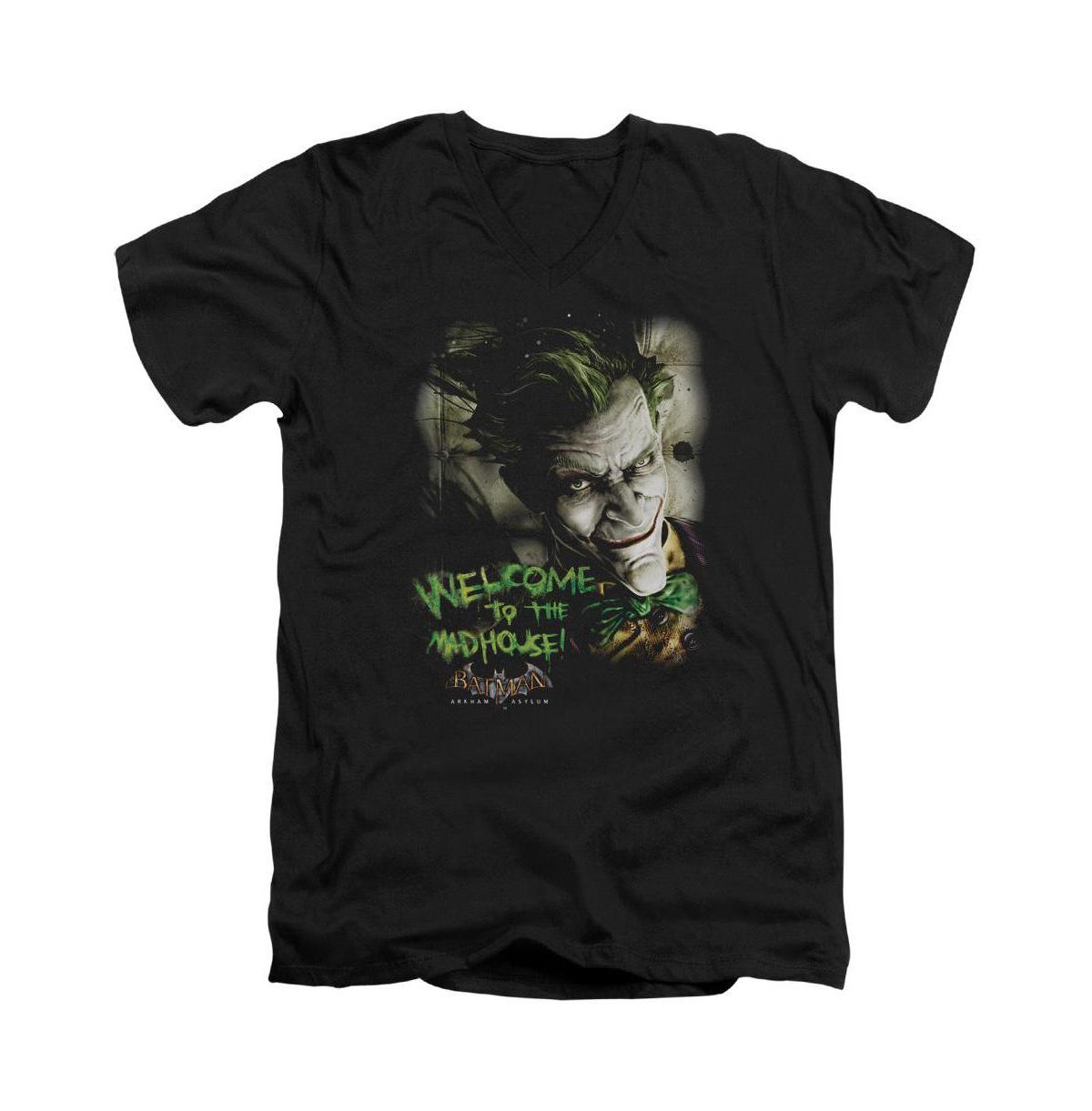 Men's Arkham Asylum Welcome To The Madhouse Short Sleeve Adult V Neck Tee / T-Shirt - Black