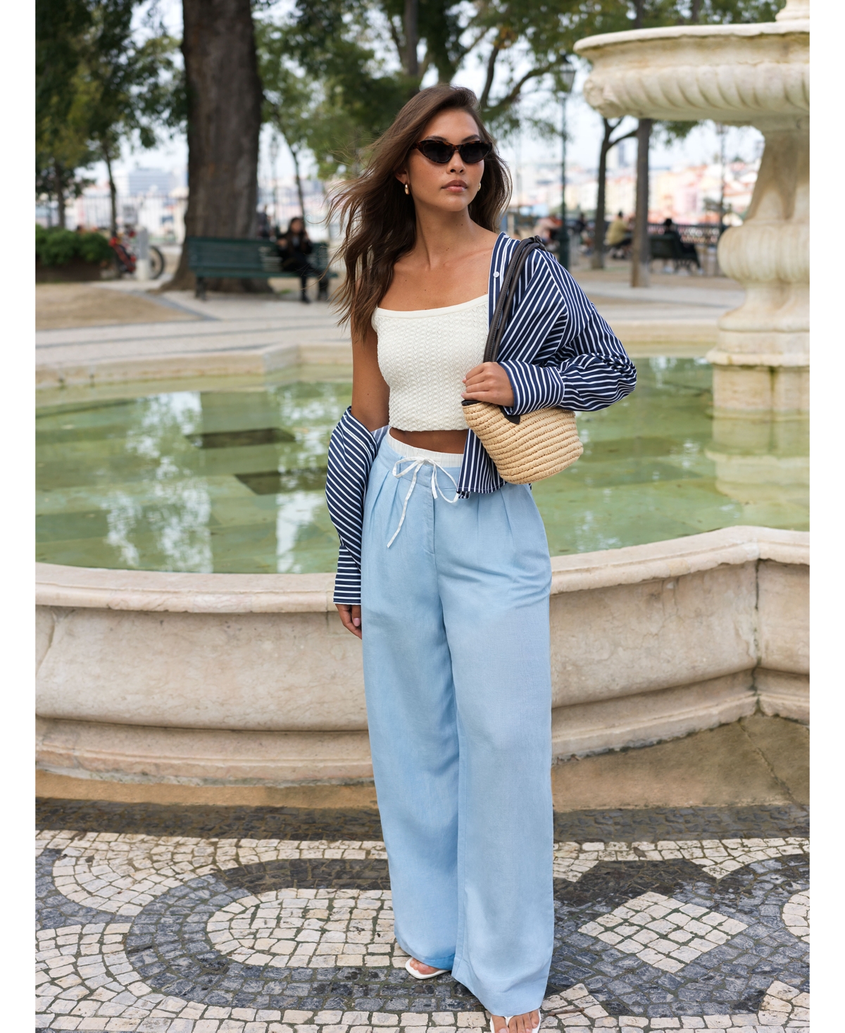 Shop French Connection Women's Birdie Front-pleat Wide-leg Pants In Cashmere Blue