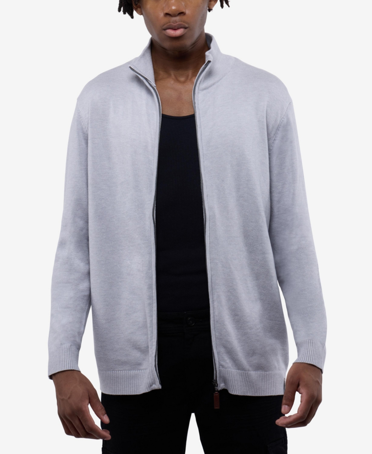 Men's Full Zip Mock Neck Sweater - Navy