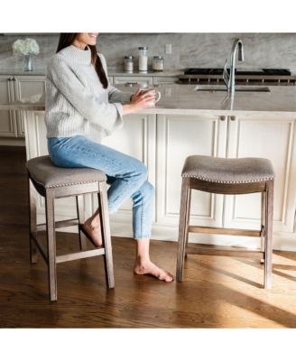 Adrien Backless Saddle Kitchen Bar Stool, Walnut Finish, Set of 3