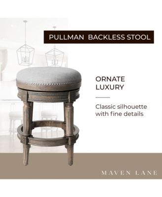 Pullman Backless Counter Stool in Reclaimed Oak Finish with Ash Grey Fabric Upholstery, Set of 3