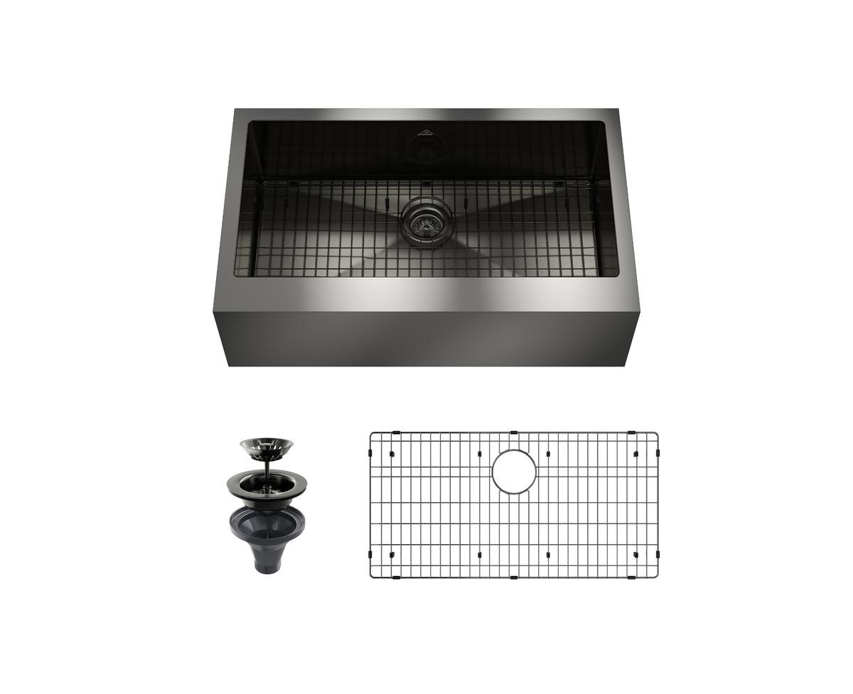 36inch L Single Bowl Stainless Steel Farmhouse Kitchen Sink - Gunmetal black