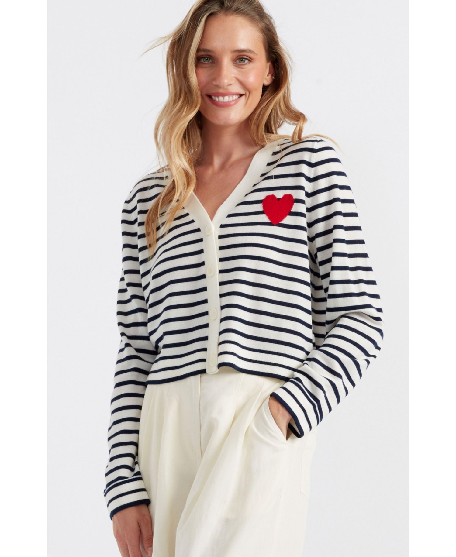 Women's Chinti and Parker Pure Merino Heart Breton Cardigan