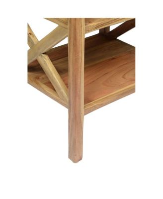 Global Archive Solid Wood Rustic Modern X-Side Accent Bookcase with Two Shelves